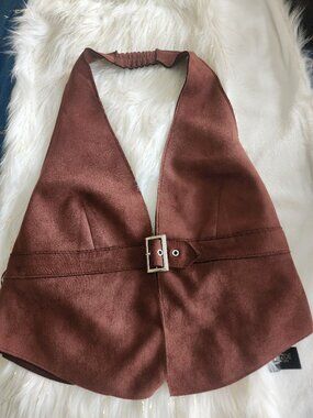 Sultry Trend Buckle Strap Halter Crop Top - MOA MOA   (M)